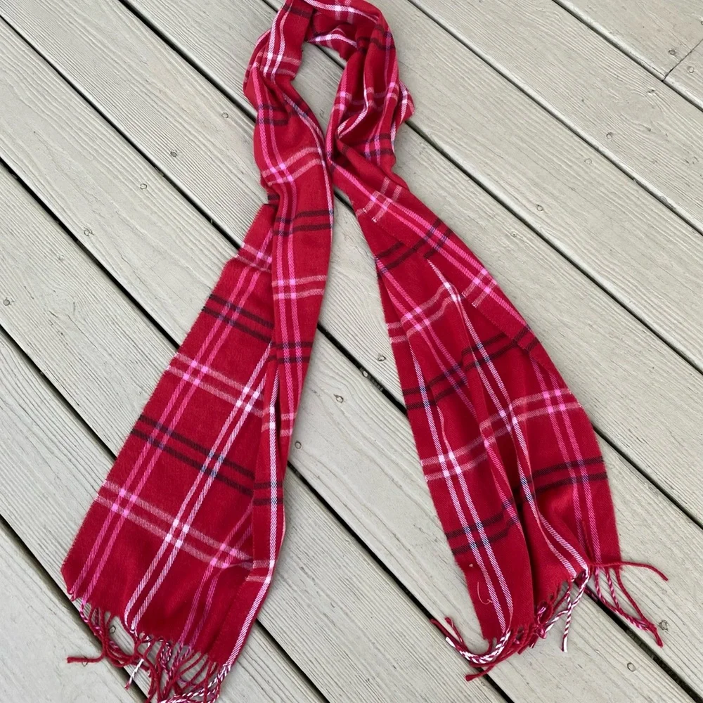 Unisex long very soft red/white/black plaid scarf with fringes, Size: 74…